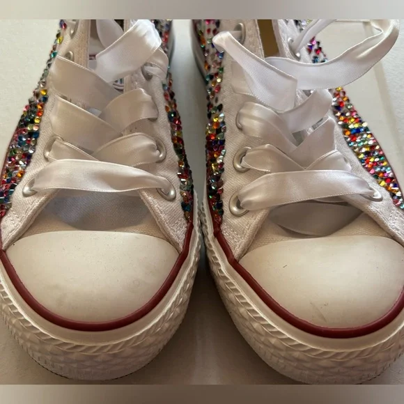 Converse Custom Multicolor Rhinestone Kicks! Sz 8 Woman. Low top one of. Kind! - Picture 7 of 16